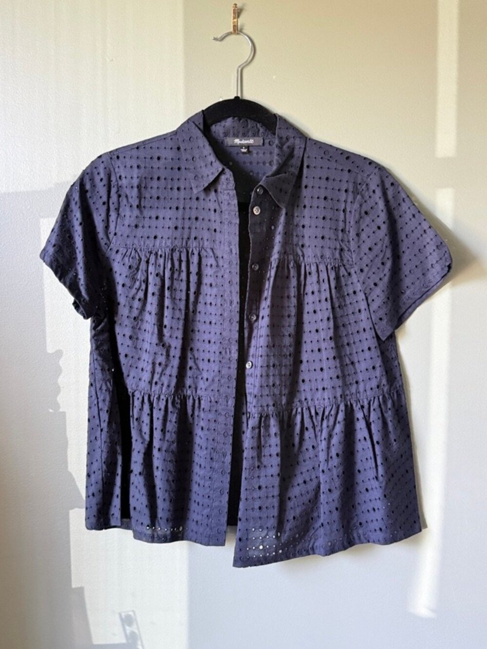 Eyelet Seamed Button-Down Shirt | Madewell - Size Small